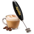 Apollo milk frother with a frothed coffee