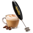 Apollo milk frother with a frothed coffee