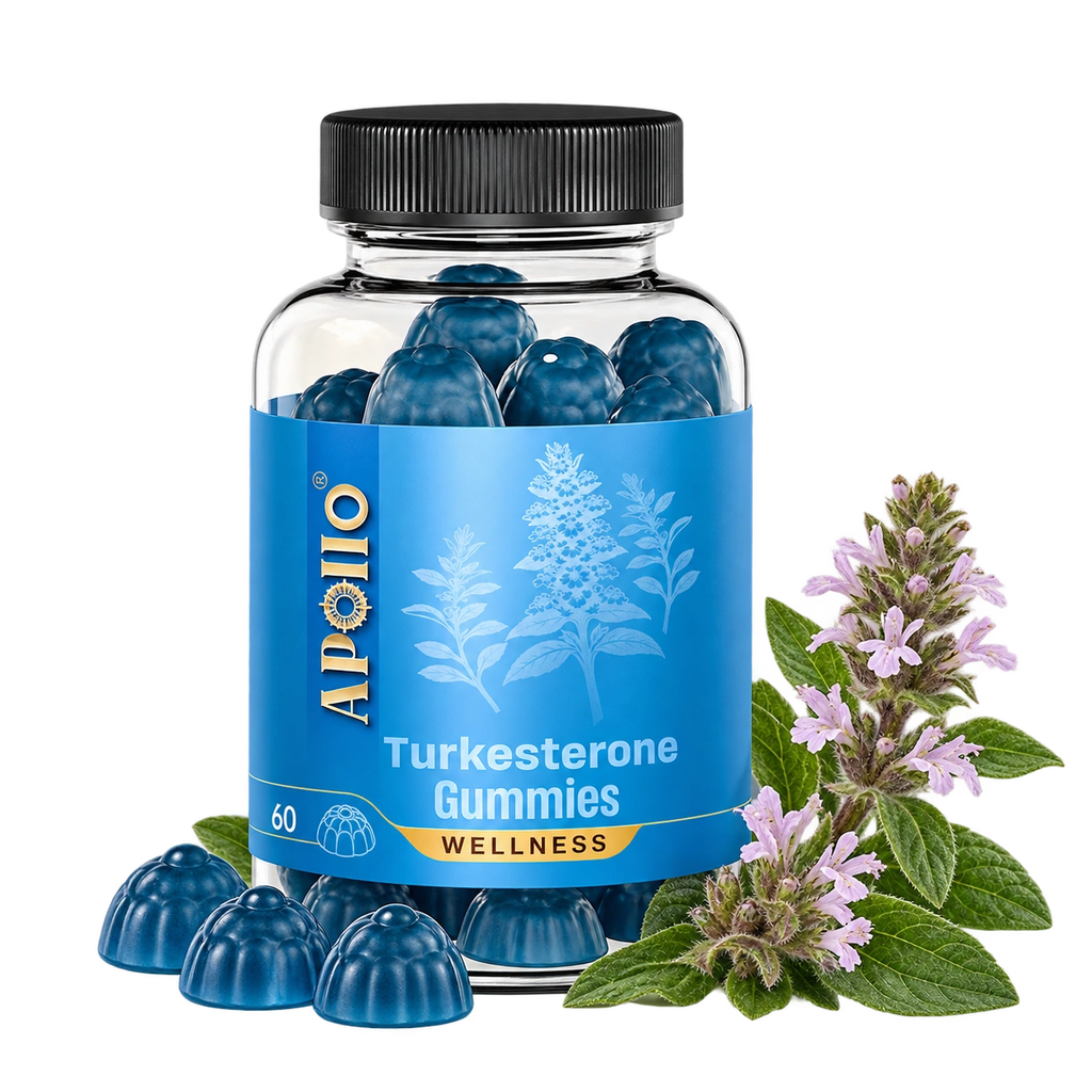 Apollo Turkesterone Gummies with Ajuga turkestanica flowers